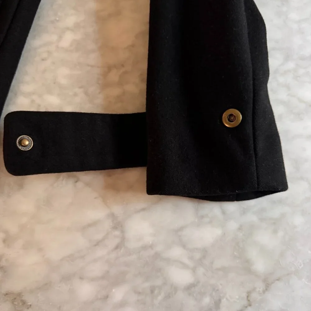 J.Crew Black Hooded Toggle Wool Coat Size 2 Fall Outfit Cozy Whimsigoth Layer - Picture 6 of 13